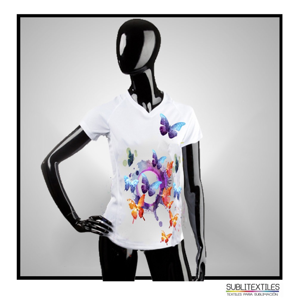 Camiseta Dry Fit para Mujer Cuello V | 100% Poliéster para Sublimación - Image 2