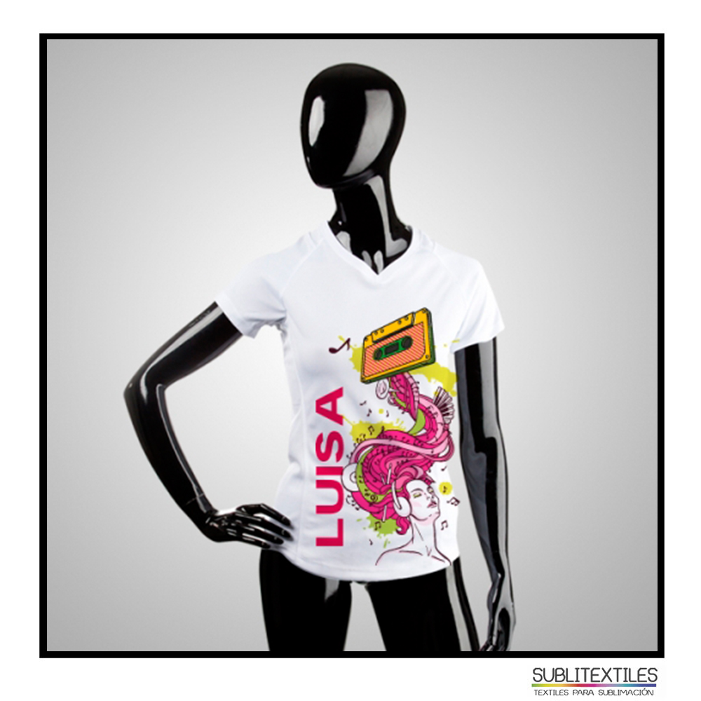 Camiseta Dry Fit para Mujer Cuello V | 100% Poliéster para Sublimación